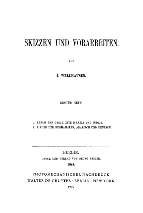 Cover image for book Abriß der Geschichte Israels und Judas. Lieder der Hudhailiten, Arabisch und Deutsch