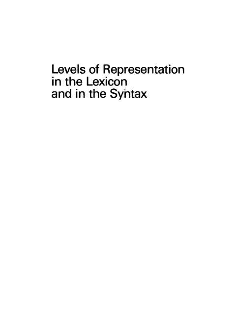Cover image for book Levels of representation in the lexicon and in the syntax
