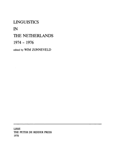 Cover image for book Linguistics in the Netherlands 1974–1976