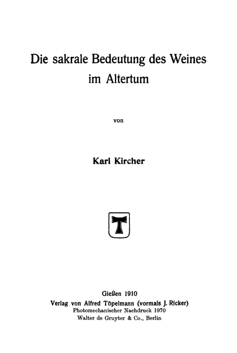Cover image for book Die sakrale Bedeutung des Weines im Altertum