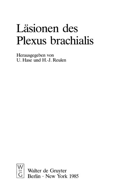 Cover image for book Läsionen des Plexus brachialis