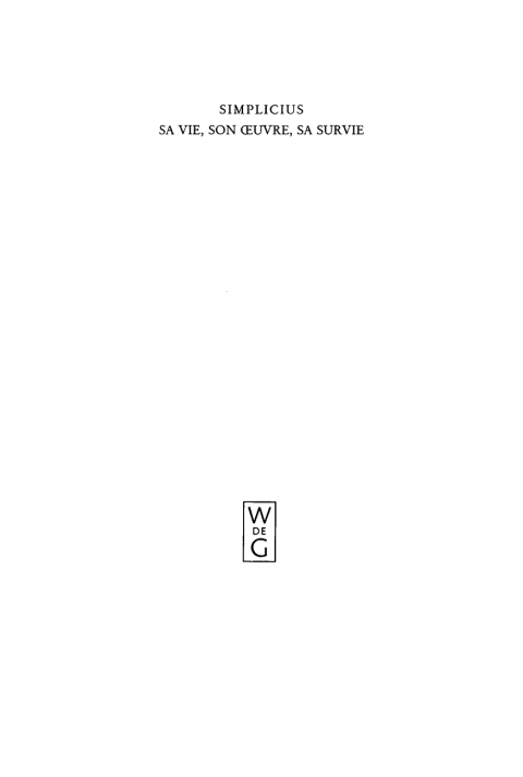 Cover image for book Simplicius, sa vie, son oeuvre, sa survie