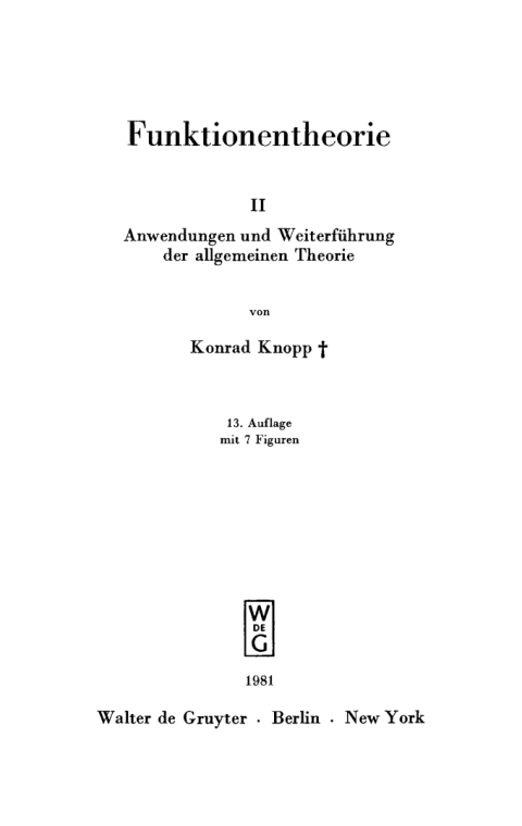 Cover image for book Anwendungen und Weiterführung der allgemeinen Theorie