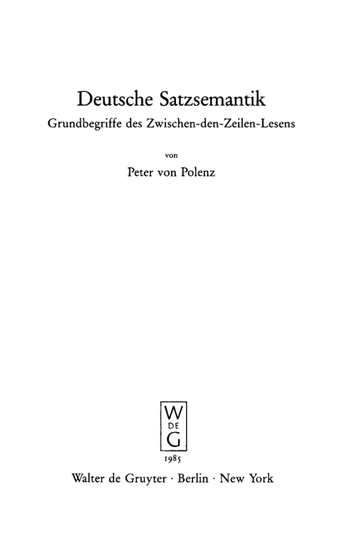 Cover image for book Deutsche Satzsemantik