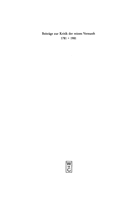 Cover image for book Beiträge zur Kritik der reinen Vernunft 1781–1981