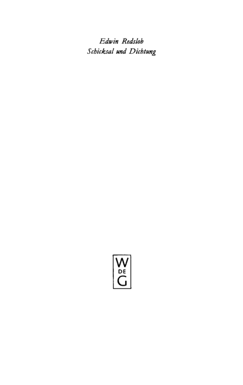Cover image for book Schicksal und Dichtung