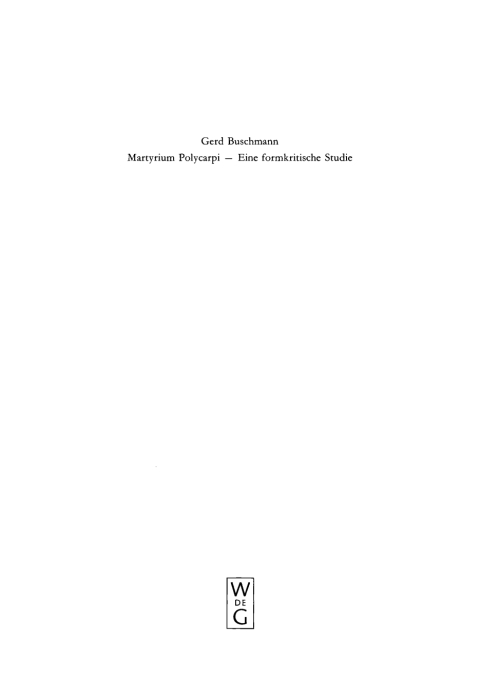 Cover image for book Martyrium Polycarpi – Eine formenkritische Studie