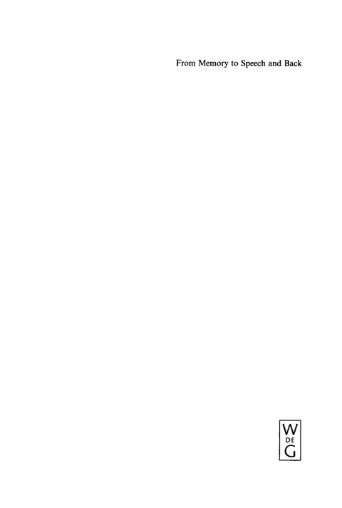 Cover image for book From Memory to Speech and Back