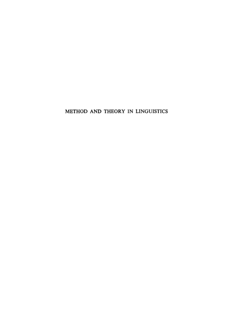 Cover image for book Method and Theory in Linguistics