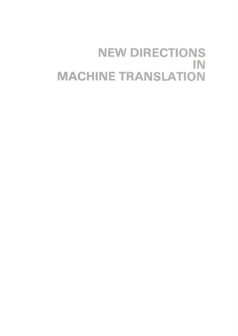 Cover image for book New Directions in Machine Translation