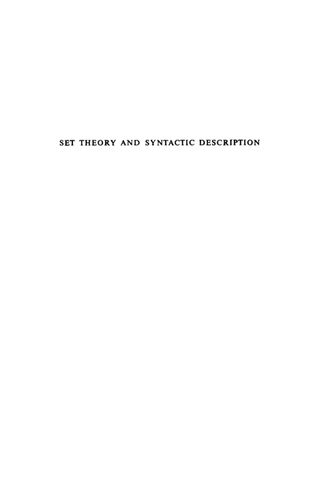 Cover image for book Set Theory and Syntactic Description