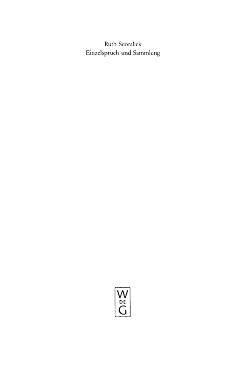 Cover image for book Einzelspruch und Sammlung