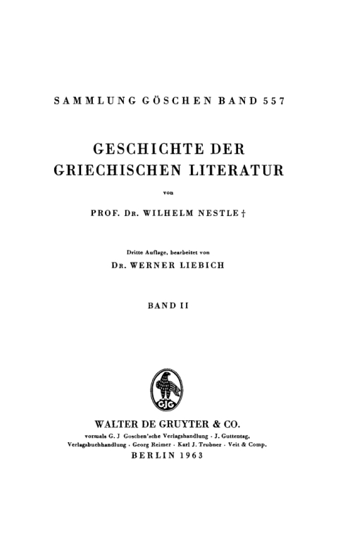 Cover image for book Wilhelm Nestle: Geschichte der griechischen Literatur. Band 2