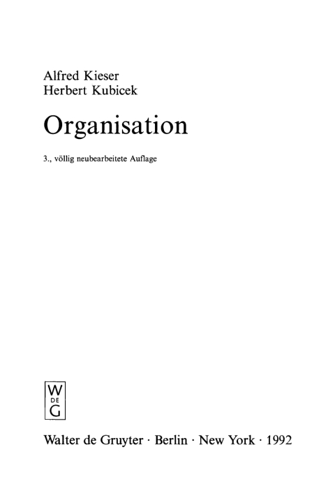 Cover image for book Organisation