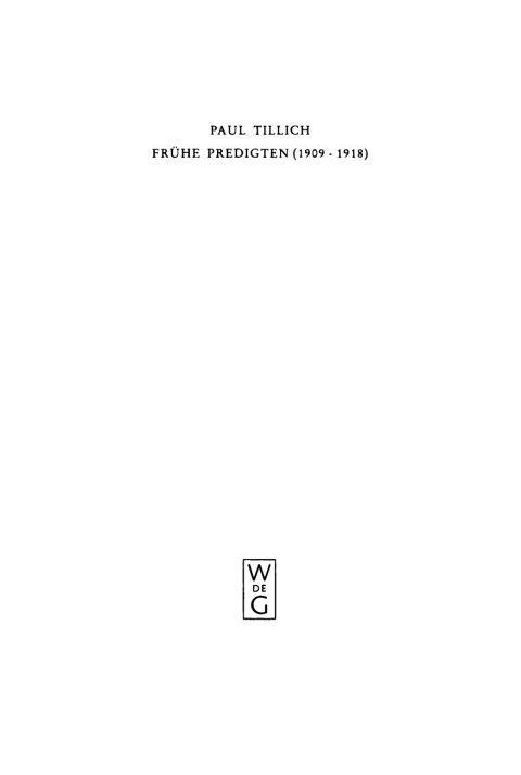 Cover image for book Frühe Predigten 1909–1918