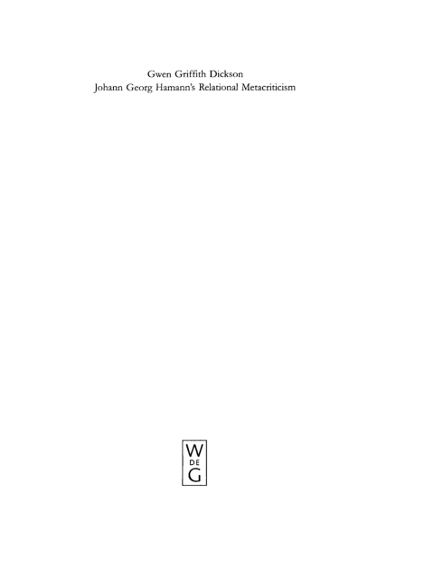 Cover image for book Johann Georg Hamann's Relational Metacriticism
