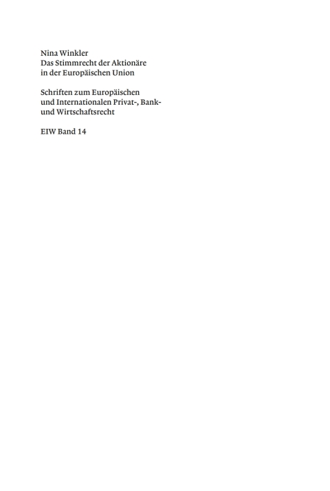 Cover image for book Das Stimmrecht der Aktionäre in der Europäischen Union