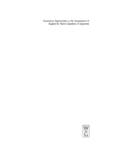 Cover image for book Generative Approaches to the Acquisition of English by Native Speakers of Japanese
