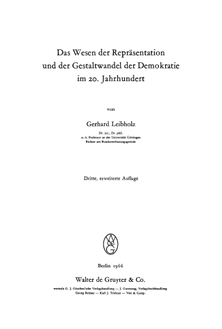 Das Wesen der Repräsentation und der Gestaltwandel der Demokratie im 20. Jahrhundert