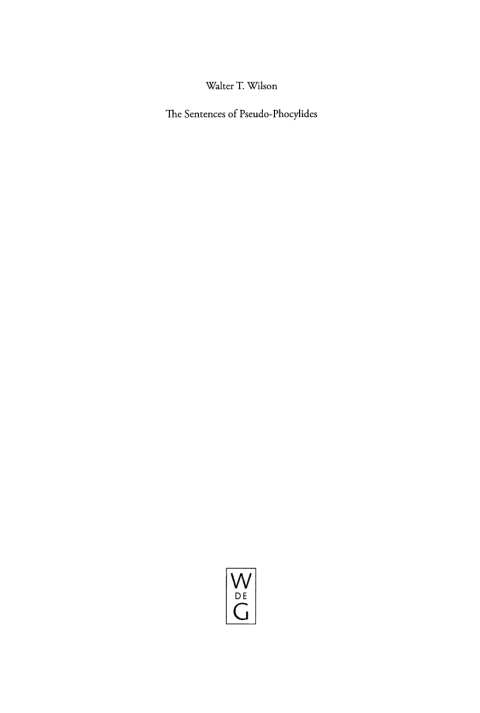 Cover image for book The Sentences of Pseudo-Phocylides