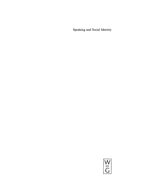 Cover image for book Speaking and Social Identity