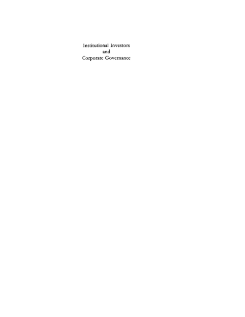 Cover image for book Institutional Investors and Corporate Governance