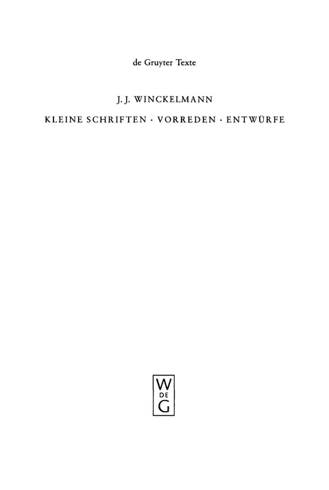 Cover image for book Kleine Schriften • Vorreden • Entwürfe
