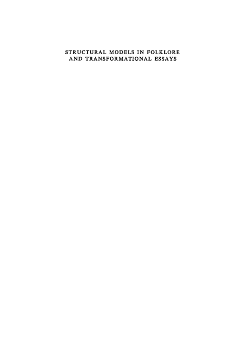 Cover image for book Structural Models in Folklore and Transformational Essays