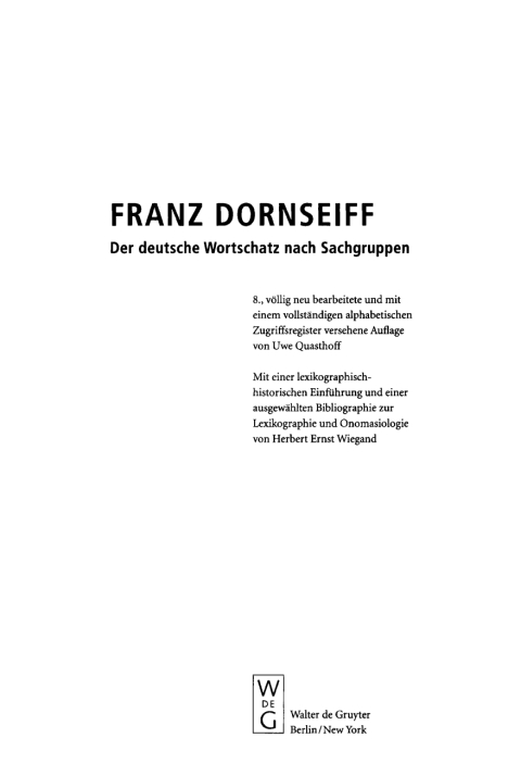 Cover image for book Der deutsche Wortschatz nach Sachgruppen