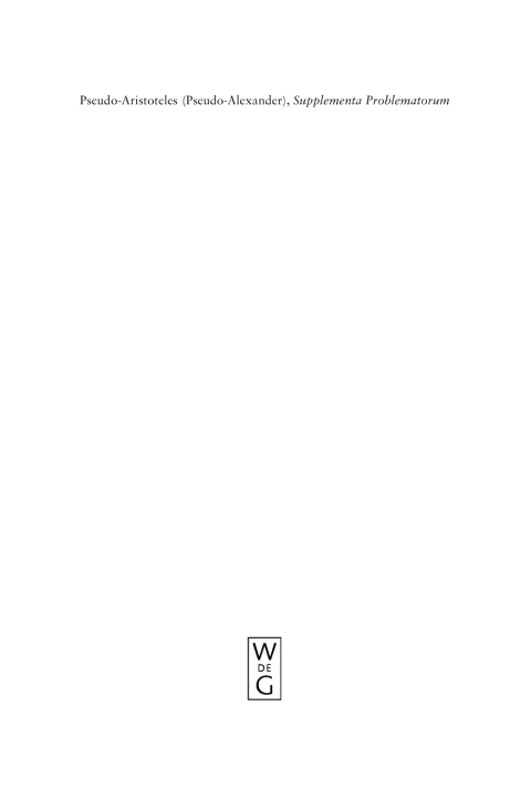 Cover image for book Pseudo-Aristoteles (Pseudo-Alexander), Supplementa Problematorum