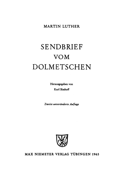 Cover image for book Sendbrief vom Dolmetschen