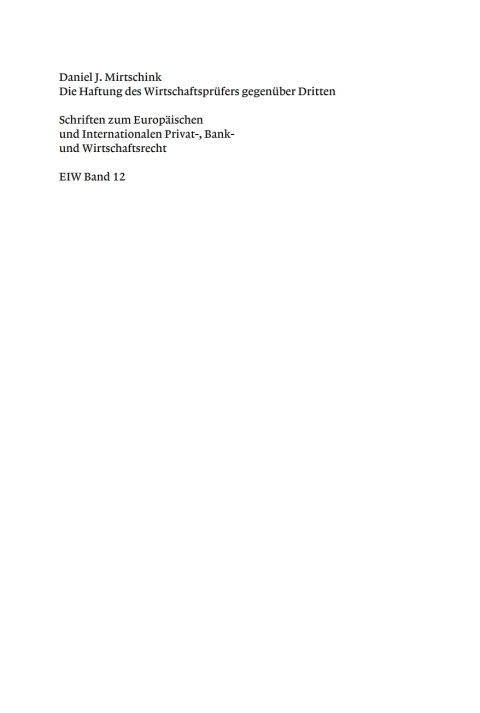 Cover image for book Die Haftung des Wirtschaftsprüfers gegenüber Dritten