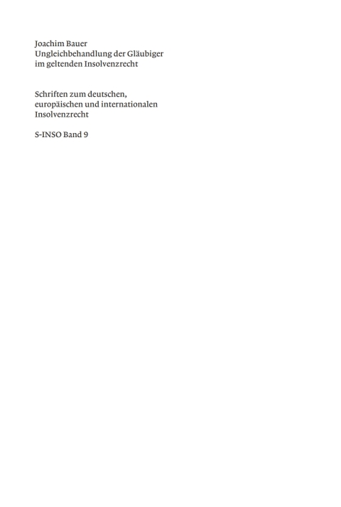Cover image for book Ungleichbehandlung der Gläubiger im geltenden Insolvenzrecht