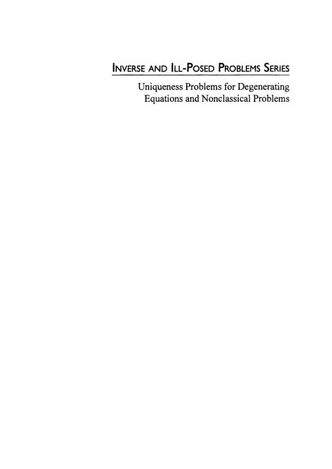 Cover image for book Uniqueness Problems for Degenerating Equations and Nonclassical Problems