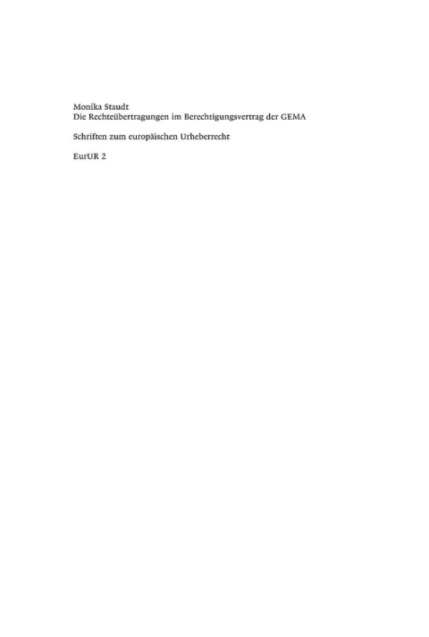 Cover image for book Die Rechteübertragungen im Berechtigungsvertrag der GEMA