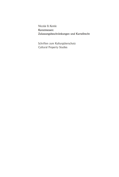 Cover image for book Kunstmessen: Zulassungsbeschränkungen und Kartellrecht