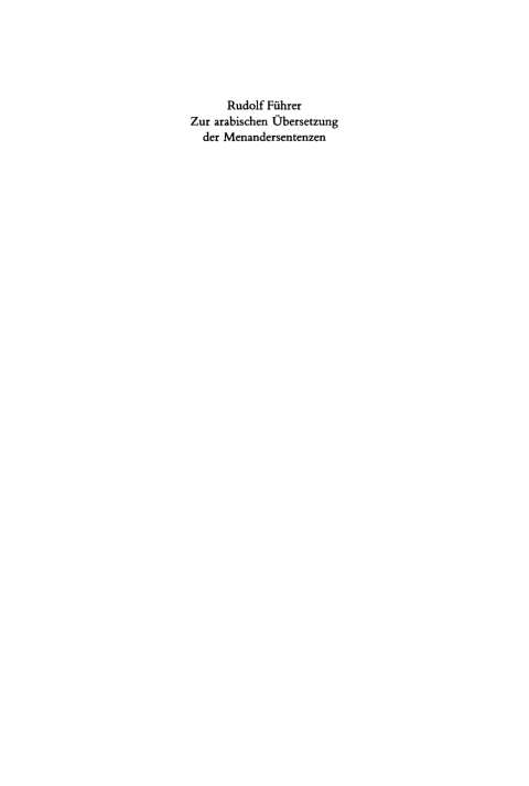 Cover image for book Zur arabischen Übersetzung der Menandersentenzen