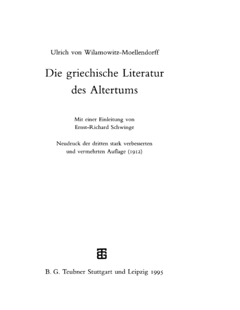 Cover image for book Die griechische Literatur des Altertums