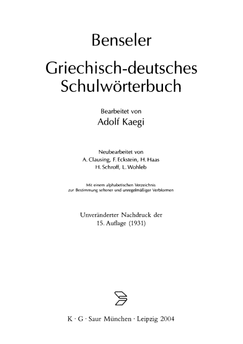 Cover image for book Griechisch-deutsches Schulwörterbuch