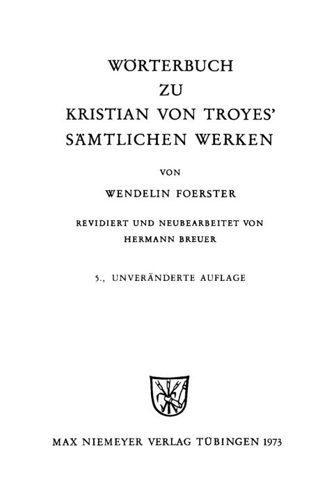 Cover image for book Wörterbuch zu Kristian von Troyes' sämtlichen Werken