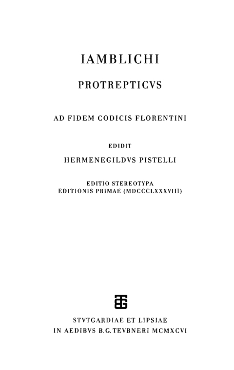 Protrepticus. Ad fidem codicis Florentini 