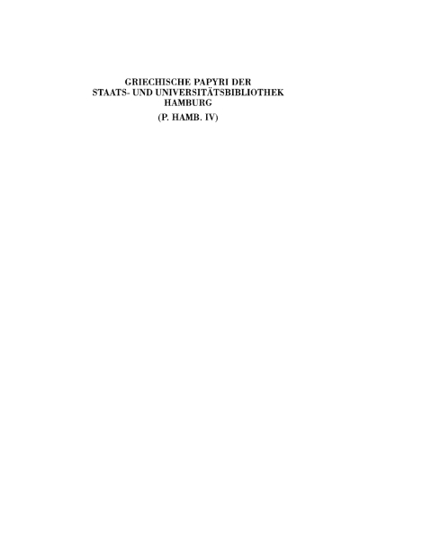 Cover image for book Griechische Papyri der Staats- und Universitätsbibliothek Hamburg (P.Hamb.IV)