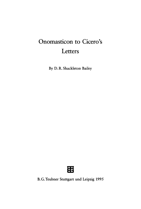 Cover image for book Onomasticon to Cicero's Letters