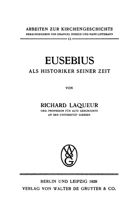 Cover image for book Eusebius als Historiker seiner Zeit