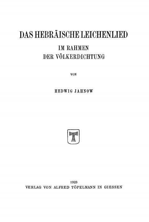 Cover image for book Das hebräische Leichenlied im Rahmen der Völkerdichtung