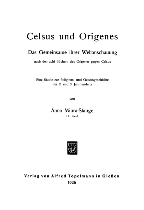 Cover image for book Celsus und Origenes