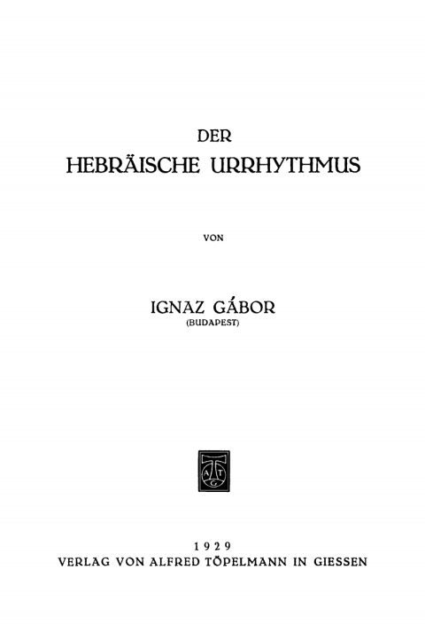 Cover image for book Der hebräische Urrhythmus