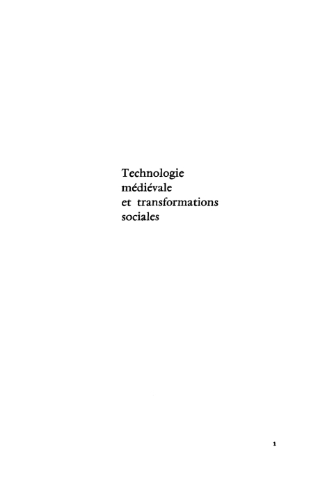 Cover image for book Technologie médiévale et transformations sociales