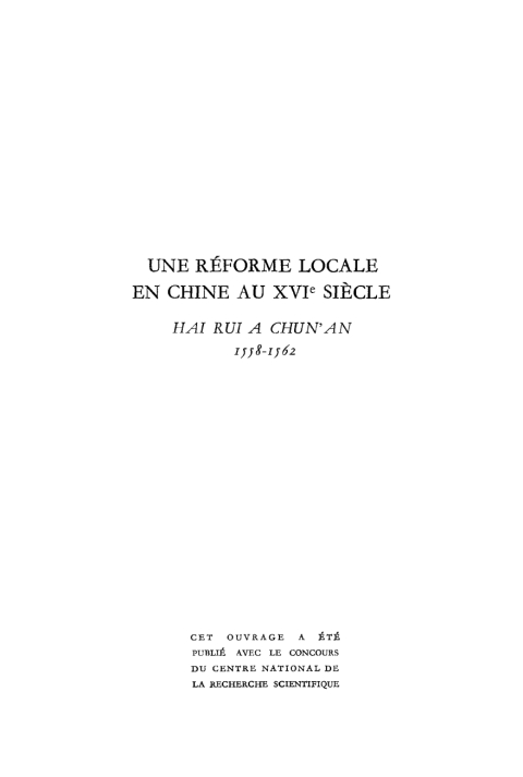 Cover image for book Une réforme locale en Chine au XVIe siècle