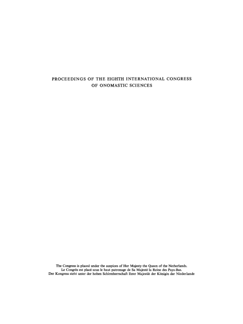 Cover image for book Proceedings of the Eighth International Congress of Onomastic Sciences